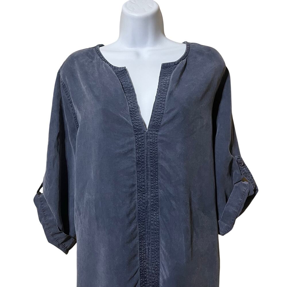 TORY BURCH Cover-Up Tunic Dress Kaftan Blue Size L 100% Tencel Oversized Boho - Picture 4 of 10